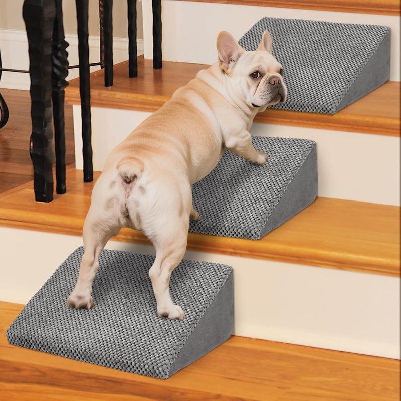INRLKIT 40D Dog Ramp for Stairs Suits for Small Dogs Cats, Pet Steps Stairs for Staircase Stairs with Anti-Slip Bottom and Self-Sticky Pads to Fix Suitable for Dogs Cats Grey(3Pcs, Grey) - Image 1